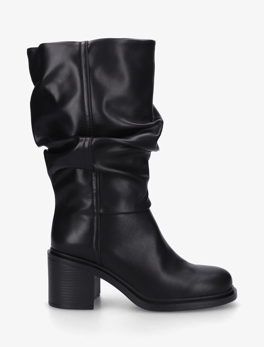Bottes mi-mollet en simili effet froncé - Noir - 1