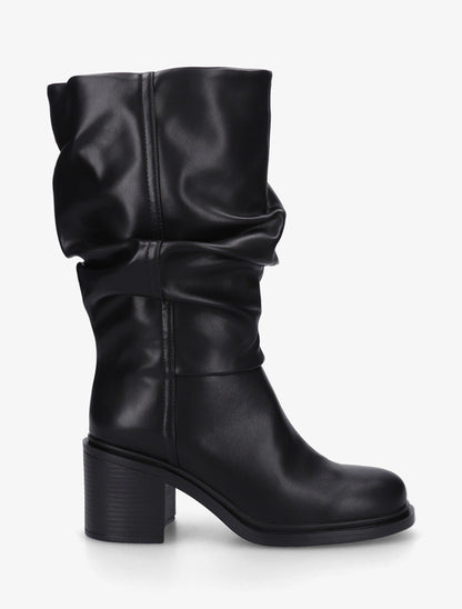 Bottes mi-mollet en simili effet froncé - Noir - 1