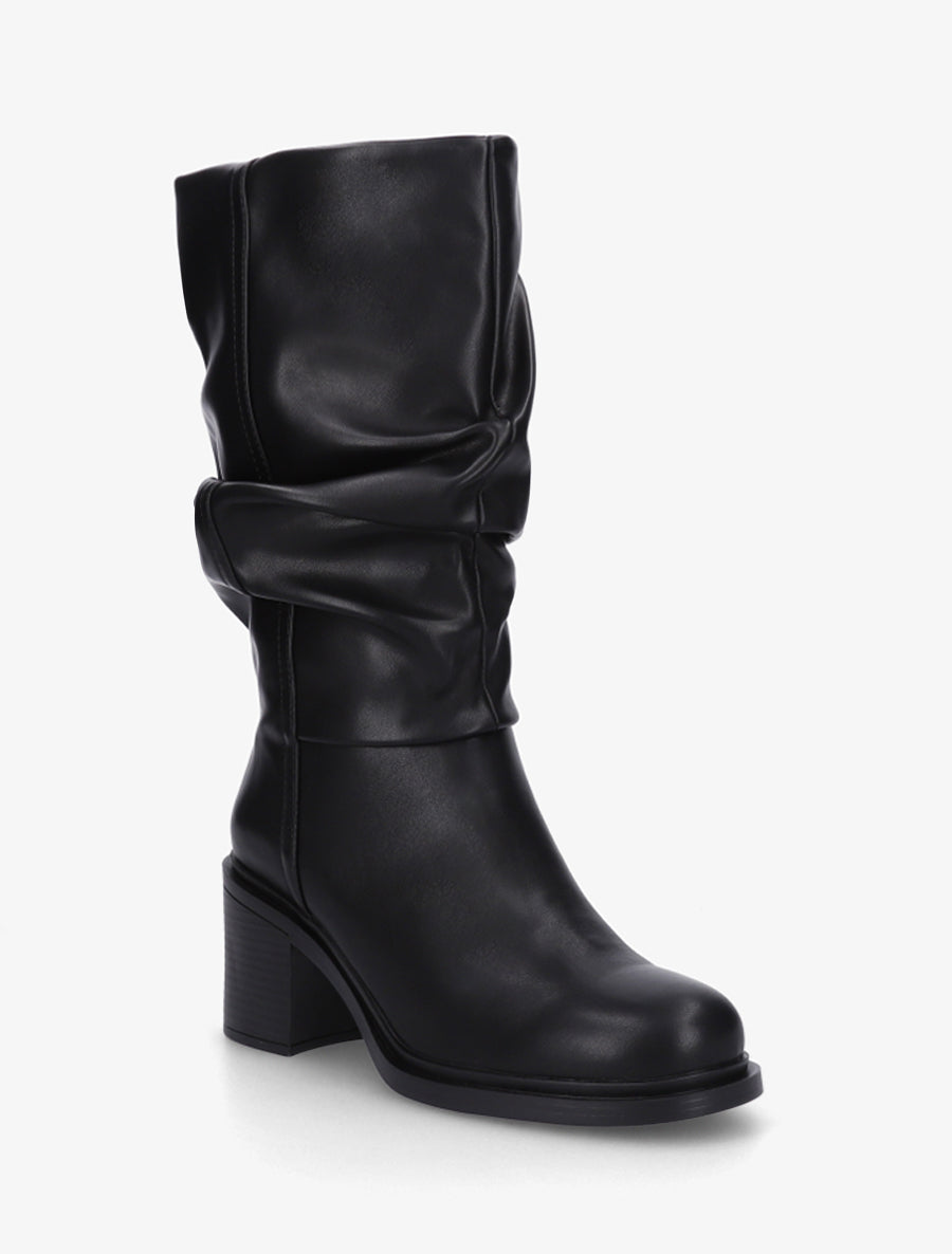 Bottes mi-mollet en simili effet froncé - Noir - 2