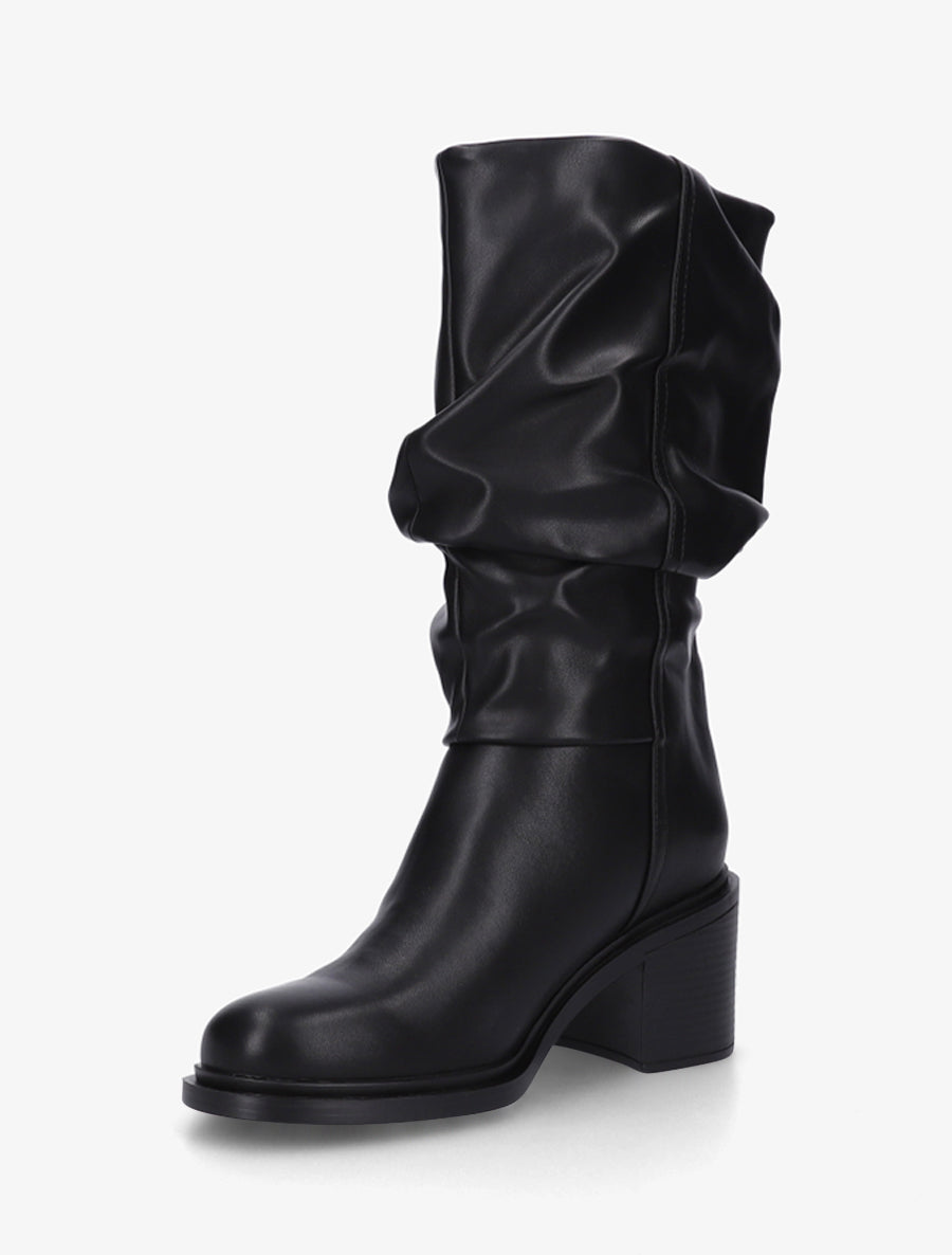 Bottes mi-mollet en simili effet froncé - Noir - 3