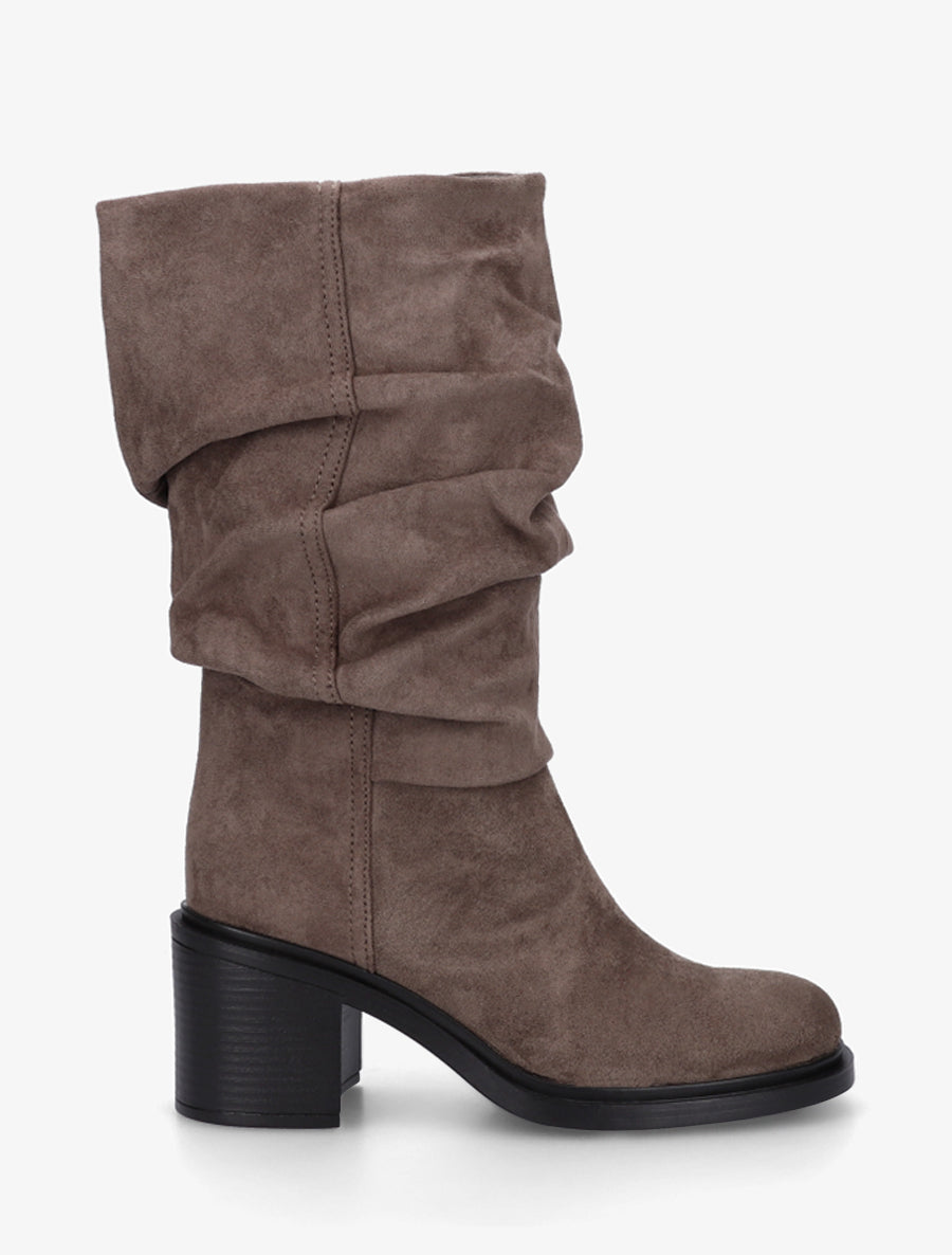 Bottes mi-mollet en suédine effet froncé - Taupe - 1