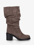Bottes mi-mollet en suédine effet froncé - Taupe - 1