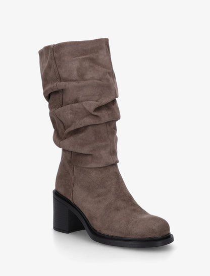Bottes mi-mollet en suédine effet froncé - Taupe - 2