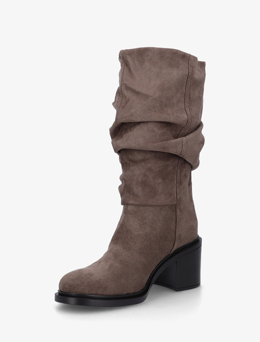 Bottes mi-mollet en suédine effet froncé - Taupe - 3