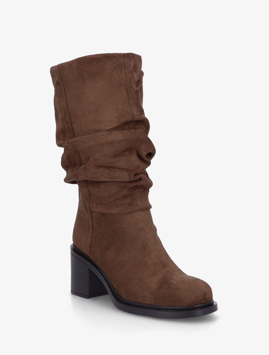 Bottes mi-mollet en suédine effet froncé - Marron - 2