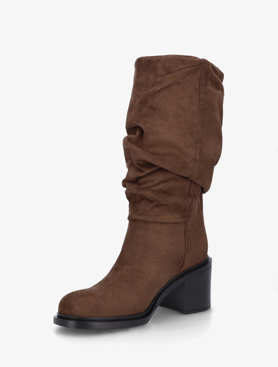 Bottes mi-mollet en suédine effet froncé - Marron - 3