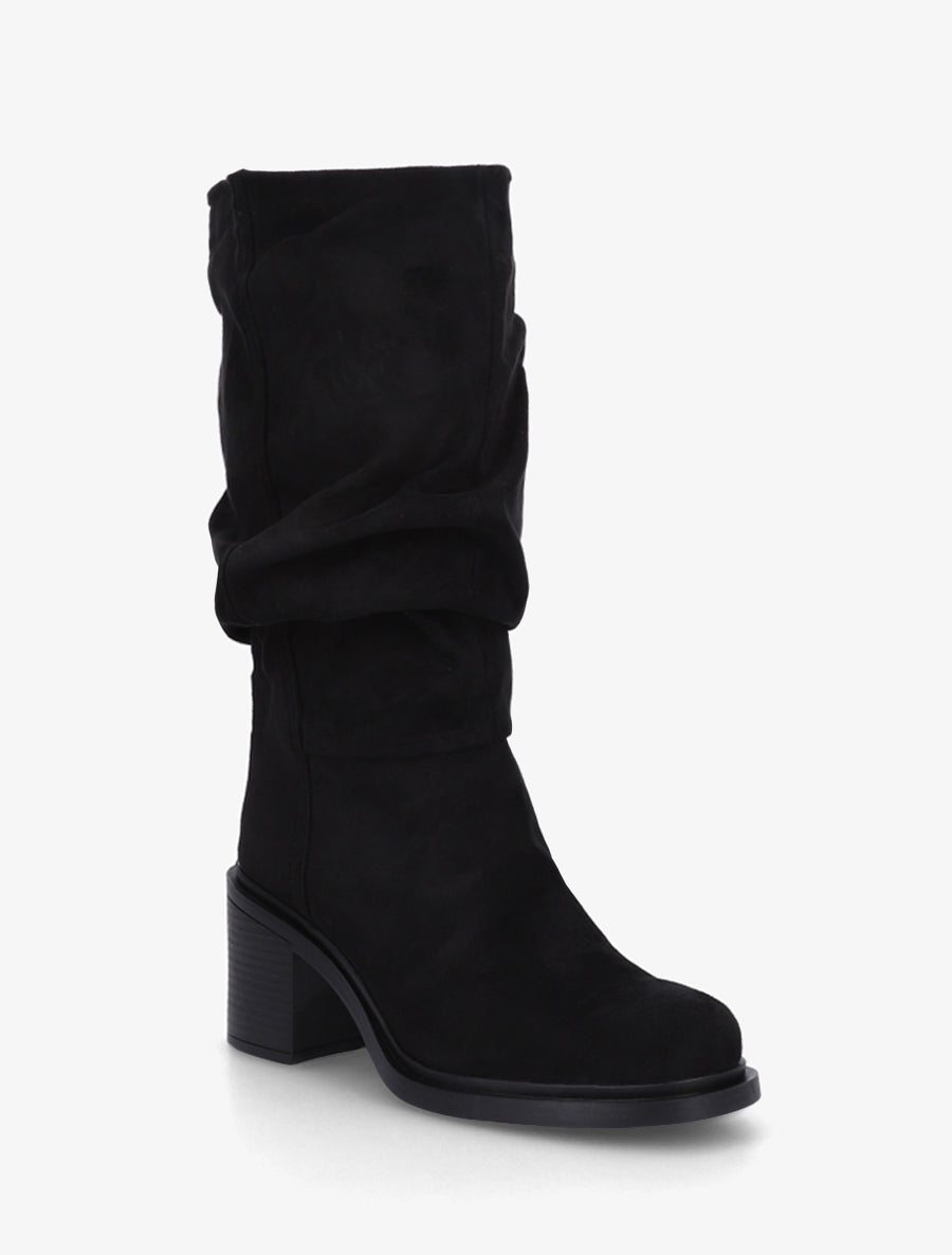 Bottes mi-mollet en suédine effet froncé - Noir - 2