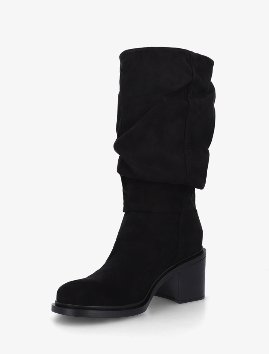 Bottes mi-mollet en suédine effet froncé - Noir - 3