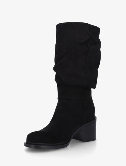 Bottes mi-mollet en suédine effet froncé - Noir - 3