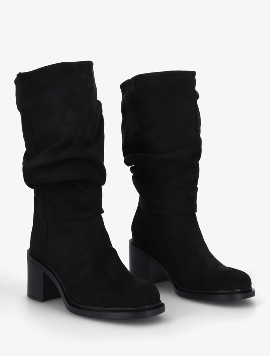 Bottes mi-mollet en suédine effet froncé - Noir - 4