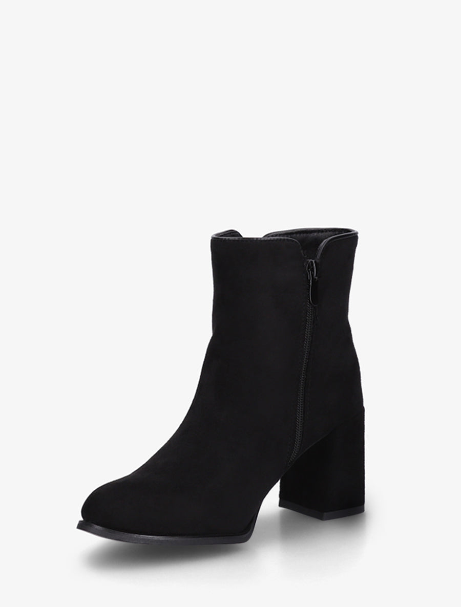 Bottines suédine à talon et pampille - Noir - 3