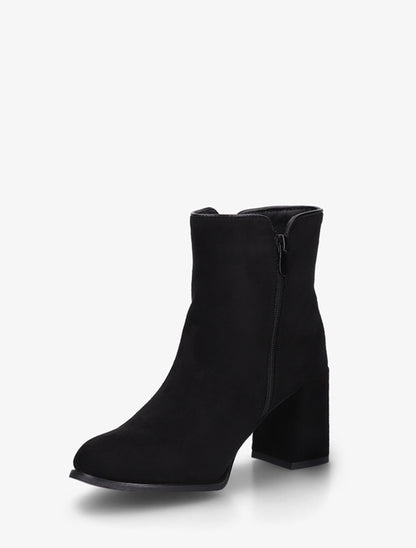 Bottines suédine à talon et pampille - Noir - 3