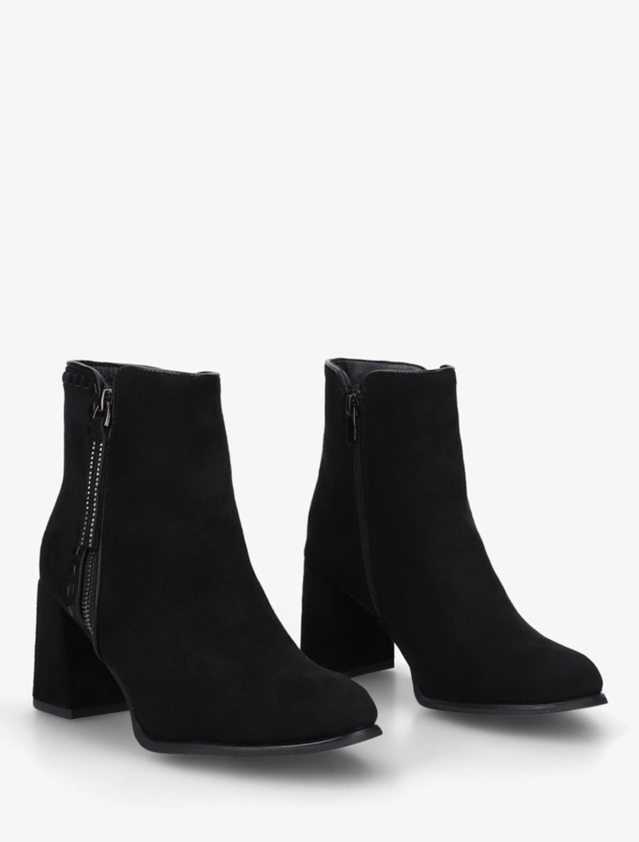 Bottines suédine à talon et pampille - Noir - 4