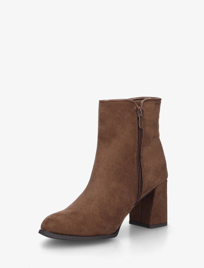 Bottines suédine à talon et pampille - Marron - 3