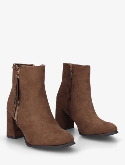 Bottines suédine à talon et pampille - Marron - 4