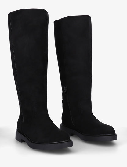 Bottes en suédine à surpiqûre ton sur ton - Noir - 4