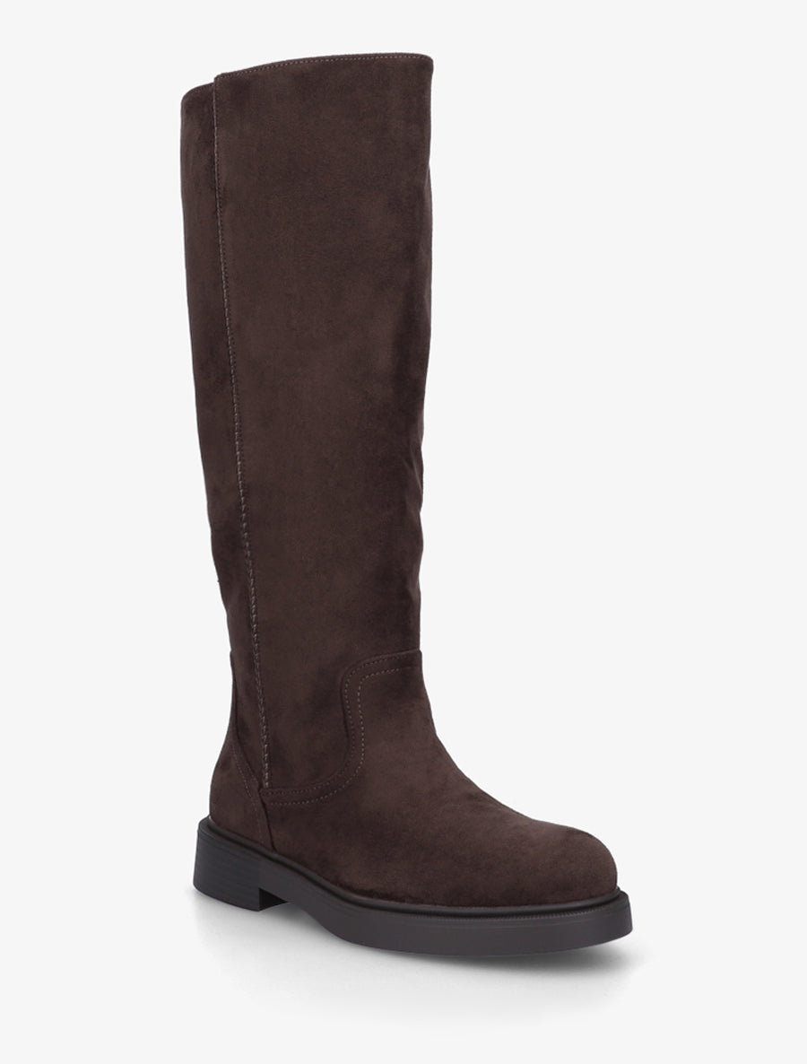 Bottes en suédine à surpiqûre ton sur ton - Chocolat - 2