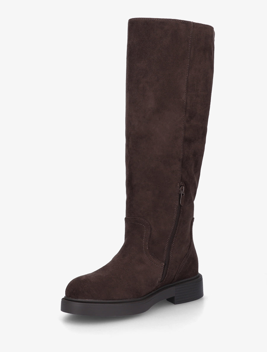 Bottes en suédine à surpiqûre ton sur ton - Chocolat - 3
