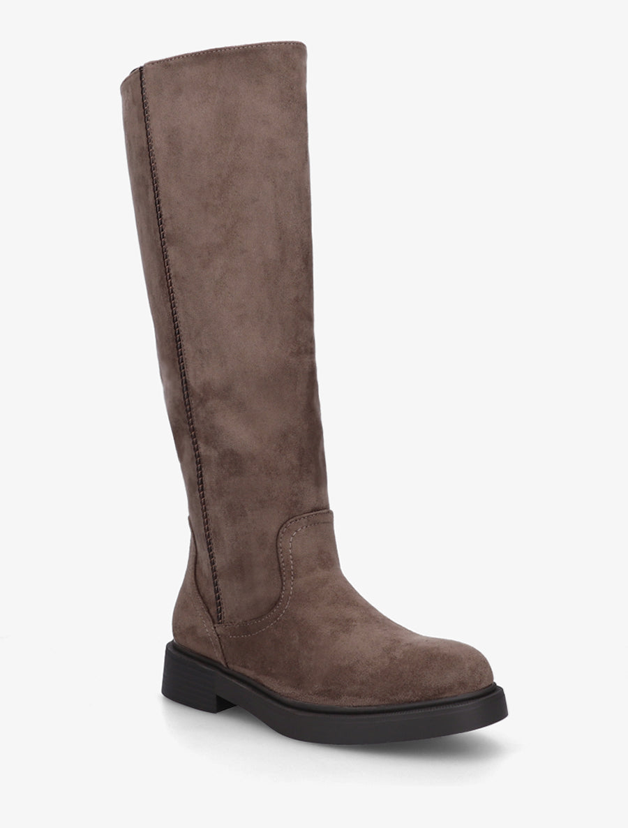 Bottes en suédine à surpiqûre ton sur ton - Taupe - 2