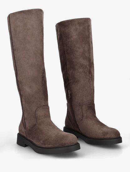 Bottes en suédine à surpiqûre ton sur ton - Taupe - 4