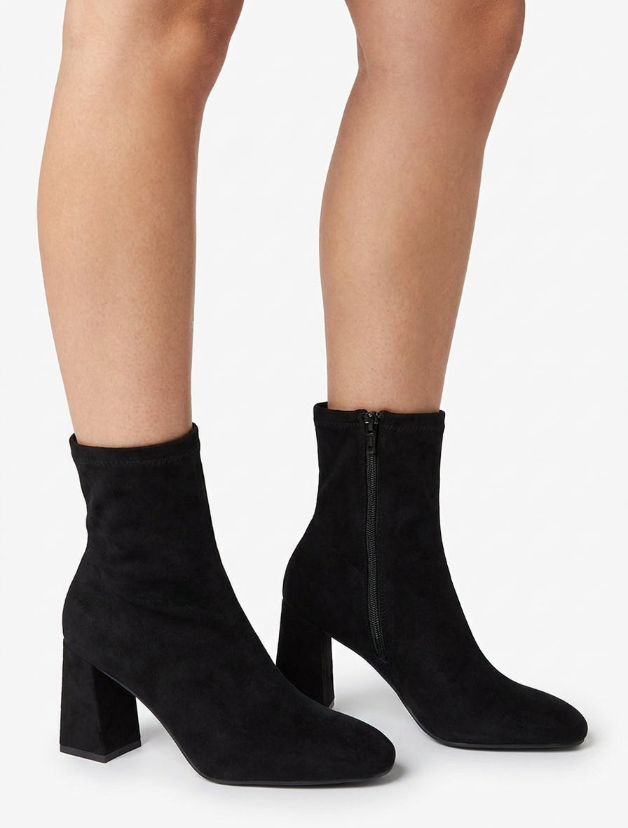 Botines de ante con tacón cuadrado - Negro