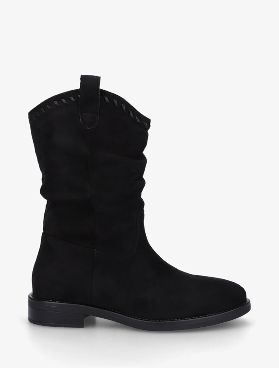 Bottines plissées en suédine - Noir - 1