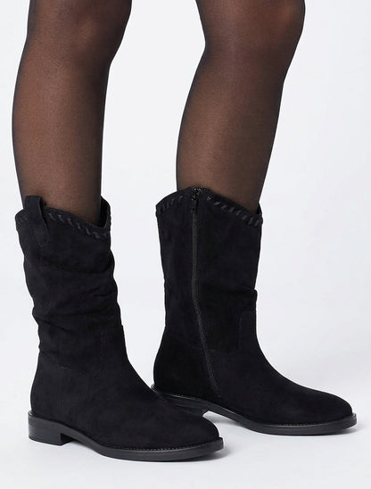 Botines fruncidas de ante - Negro