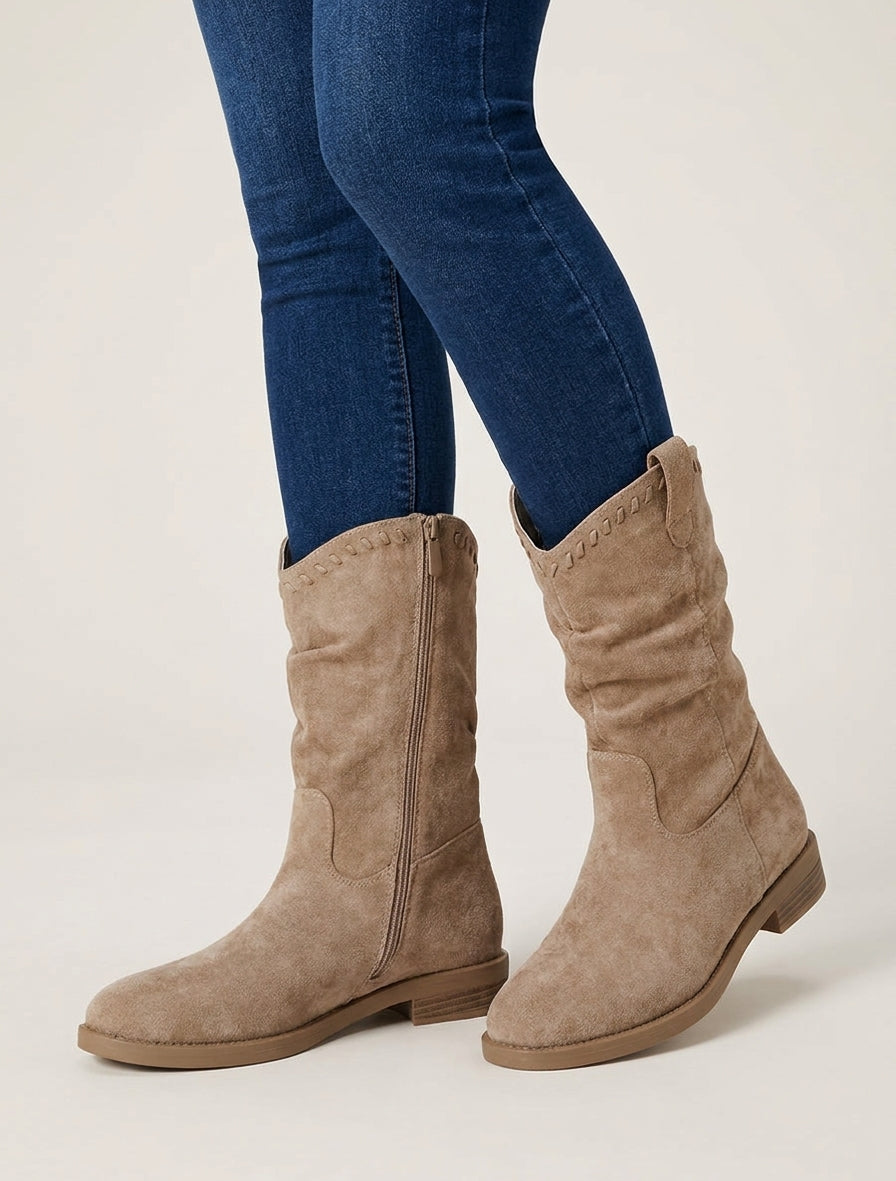 Botines fruncidas de ante - Topo