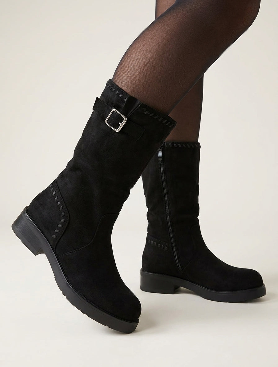 Botines fruncidas con puntas redondeadas - Negro