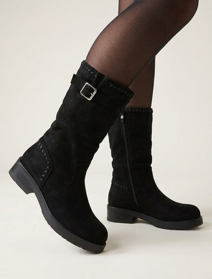 Botines fruncidas con puntas redondeadas - Negro