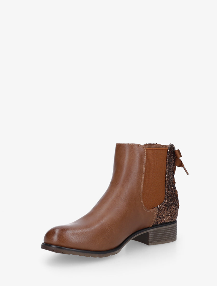 Bottines élastiquées à contrefort pailleté - Camel - 3