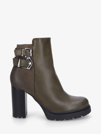 Bottines à talon et boucles - Kaki - 1