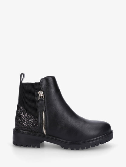 Bottines élastiquées à contrefort pailleté et zip - Noir - 1