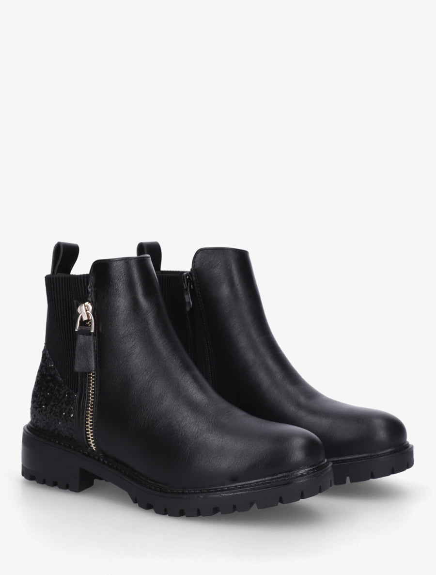 Bottines élastiquées à contrefort pailleté et zip - Noir - 4