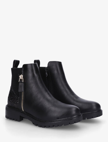 Bottines élastiquées à contrefort pailleté et zip - Noir - 4