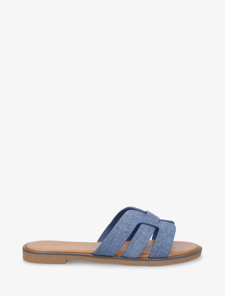 Mules croisées en tissu - Bleu denim - 5