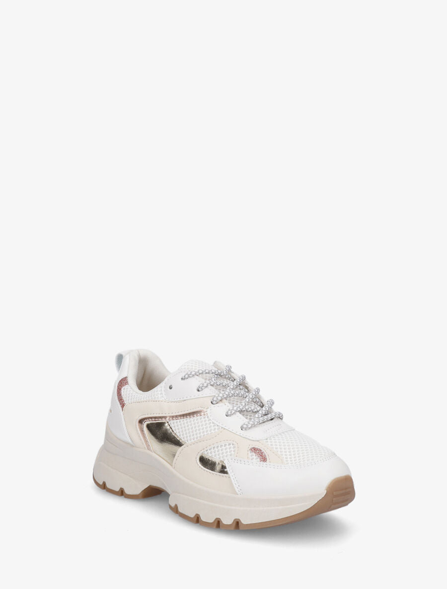 Sneakers à bandes irisées et pailletées - Beige - 2