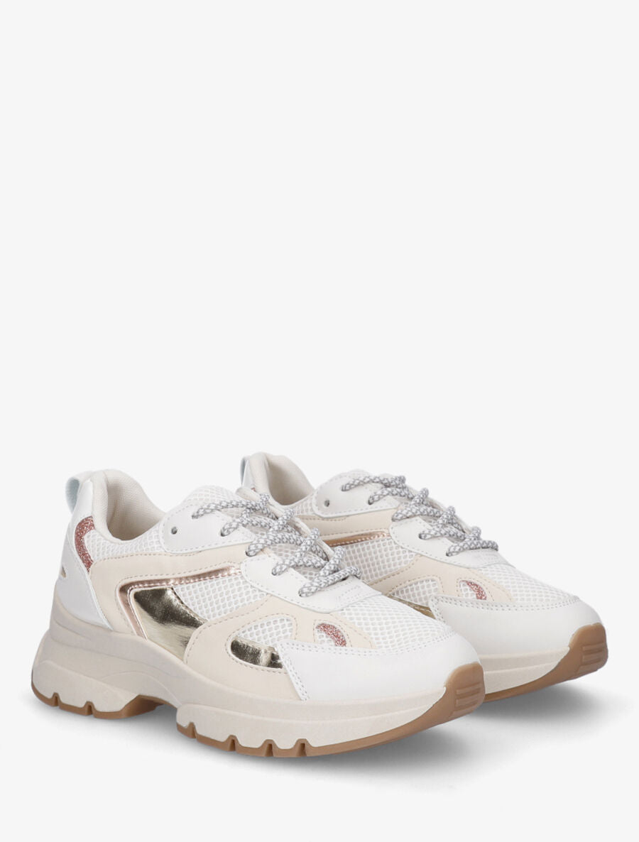 Sneakers à bandes irisées et pailletées - Beige - 4