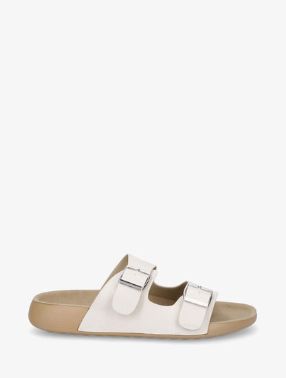 Mules en simili à double brides - Beige - 1