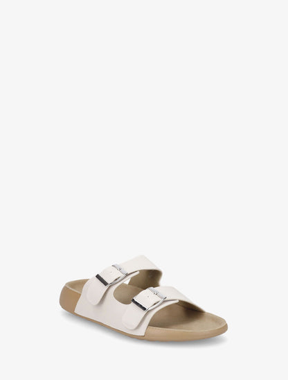 Mules en simili à double brides - Beige - 2