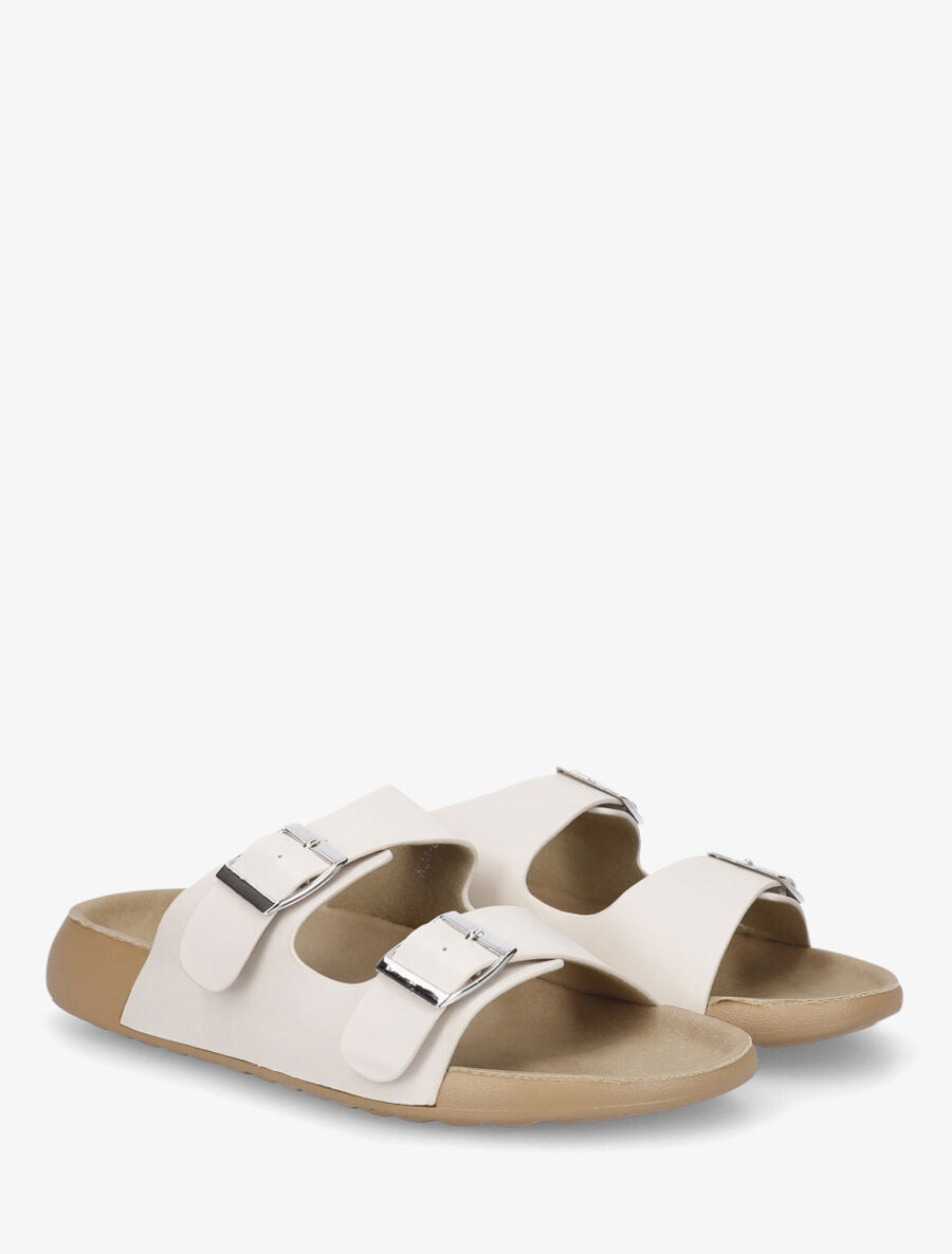 Mules en simili à double brides - Beige - 4