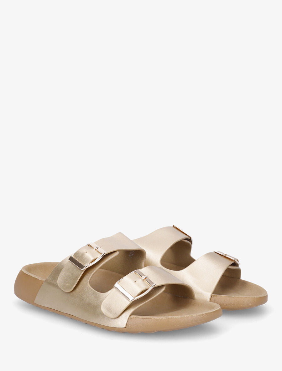 Mules en simili à double brides - Or - 4