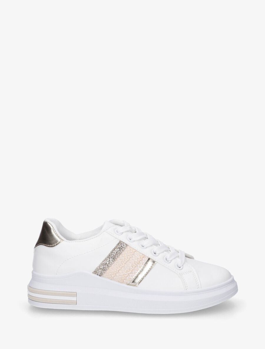 Sneakers en simili à bandes effet paille - Or - 5