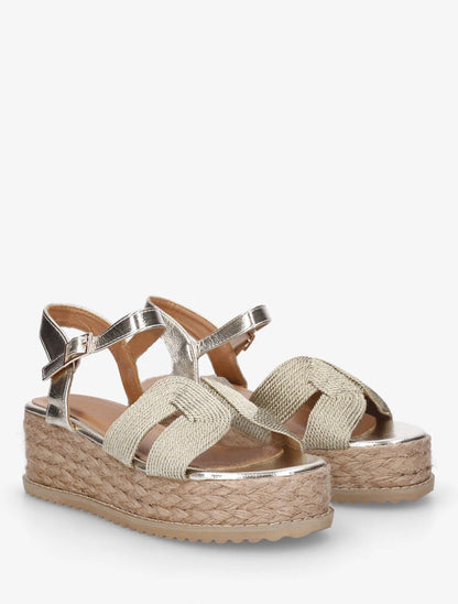 Sandales compensées à bride style cordes - Or - 4