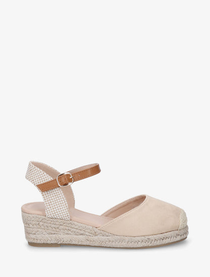 Sandales unies à contrefort à motif damier - Beige - 1