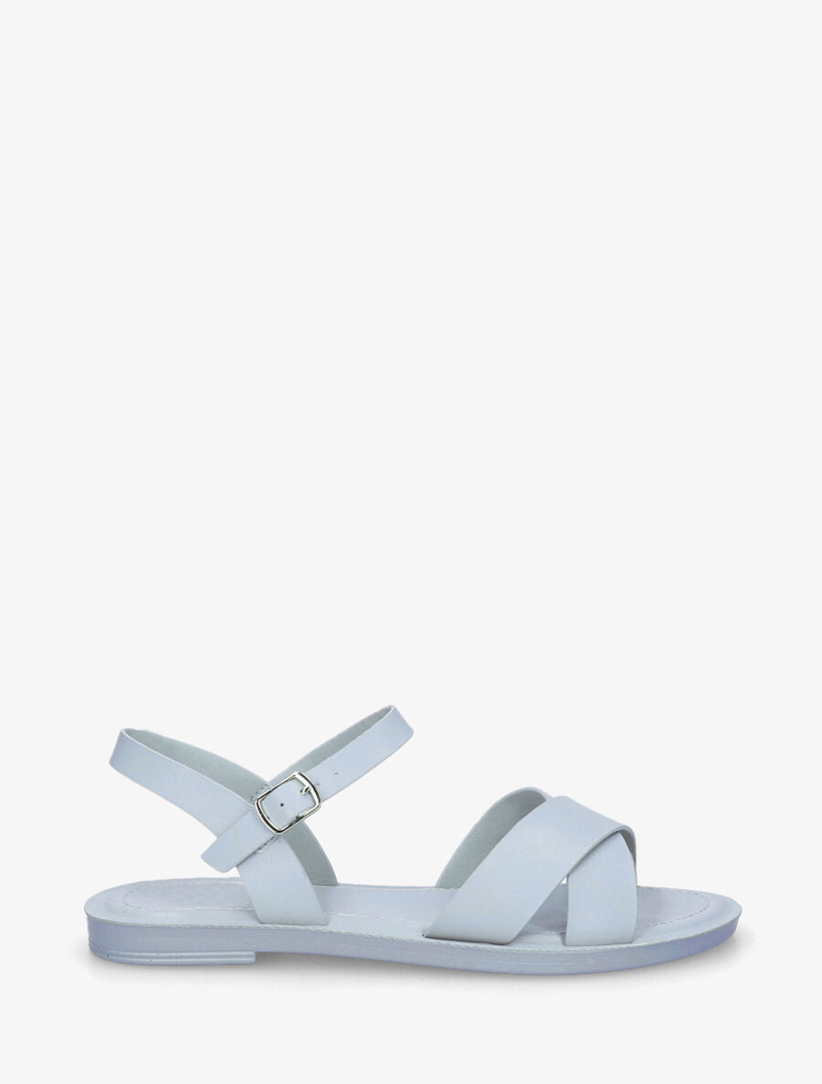 Nu-pieds croisés en simili - Bleu ciel - 1