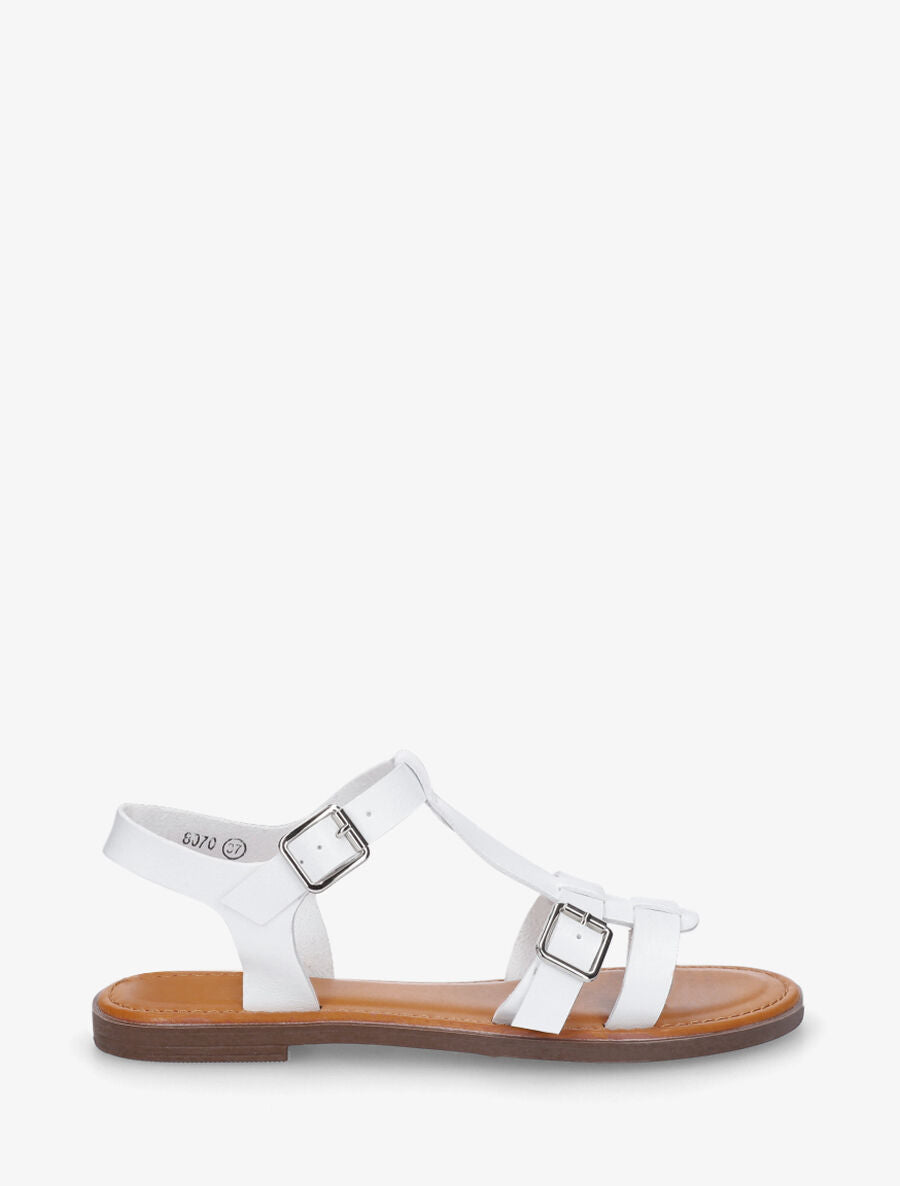 Nu-pieds en simili à double boucles - Blanc - 1
