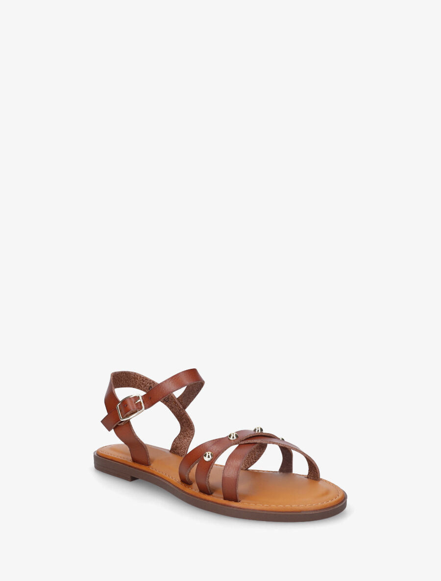 Nu-pieds croisés à clous - Marron - 2