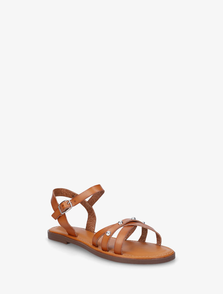 Nu-pieds croisés à clous - Camel - 2