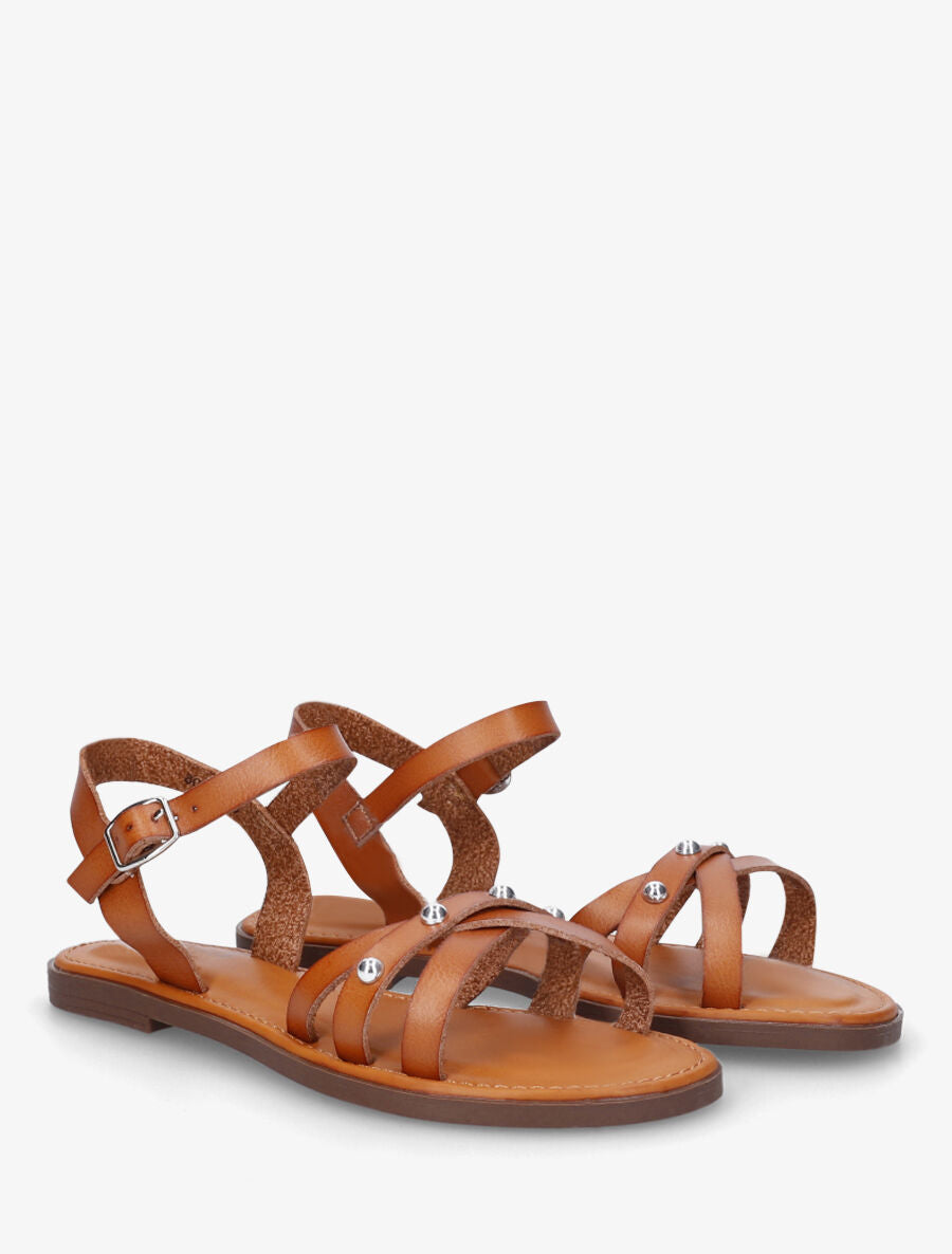 Nu-pieds croisés à clous - Camel - 4